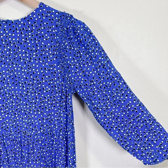 Zara Polka Dot Midi Long Sleeve Blue Tier  Dress - Picture 5 of 13